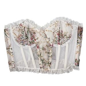 Floral Lace Corset Bustier Top White Coquette Romantic Fairy Whimsygoth Size M